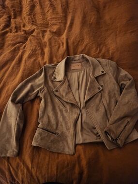 Blank NYC Taupe Faux Suede Moto Jacket